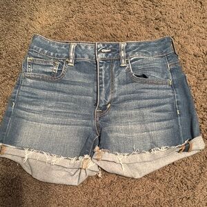 American Eagle Outfitters Blue Jean Shorts with Frayed Hem and Faded Wash